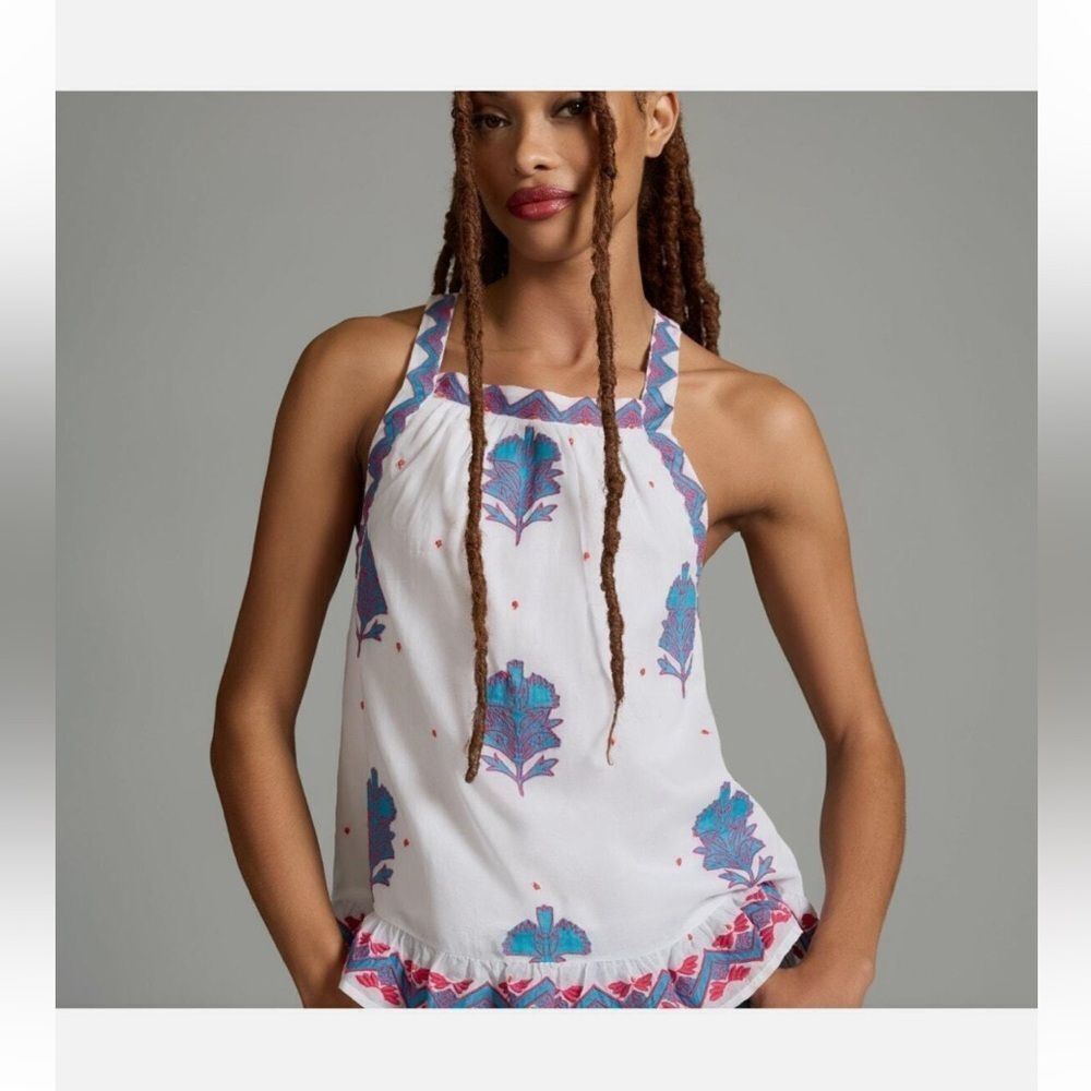 By Anthropologie Ruffle-Hem Halter Top size XS